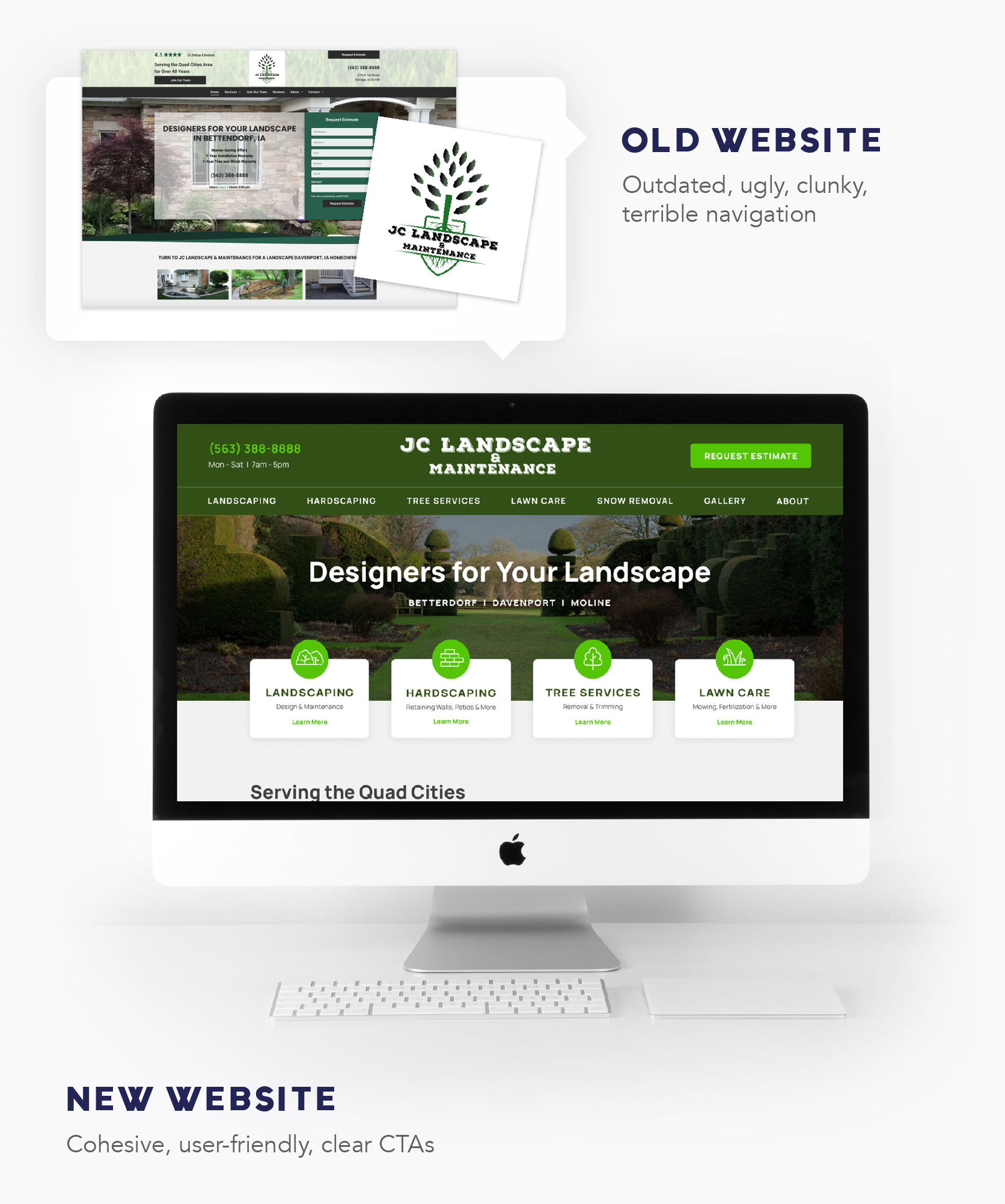 Desktop computer on new website's homepage